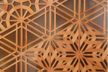 アンティーク建具　和製アンティーク　昭和中期　板部一枚板　美しい組子が目を惹く帯戸4枚セット(ガラス帯戸、組子帯戸、引き戸、建具)(R-044287)