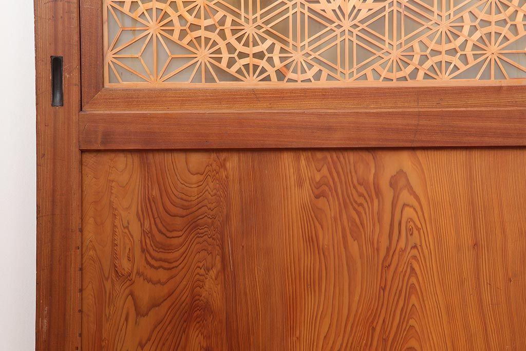 アンティーク建具　和製アンティーク　昭和中期　板部一枚板　美しい組子が目を惹く帯戸4枚セット(ガラス帯戸、組子帯戸、引き戸、建具)(R-044287)