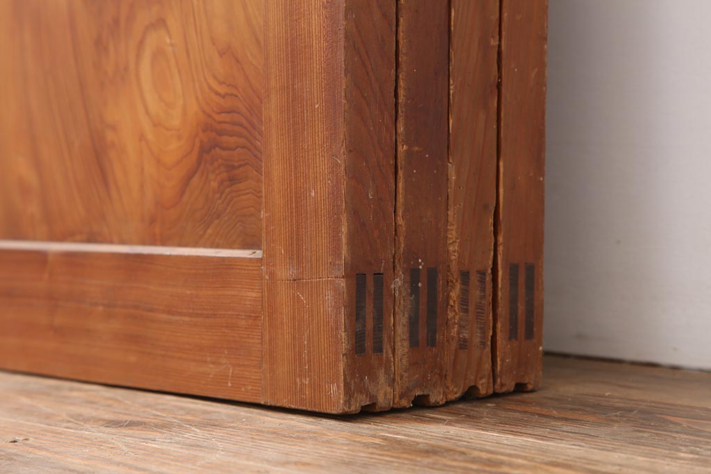 アンティーク建具　和製アンティーク　昭和中期　板部一枚板　美しい組子が目を惹く帯戸4枚セット(ガラス帯戸、組子帯戸、引き戸、建具)(R-044287)