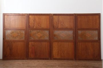 アンティーク建具　和製アンティーク　昭和中期　板部一枚板　美しい組子が目を惹く帯戸4枚セット(ガラス帯戸、組子帯戸、引き戸、建具)(R-044287)