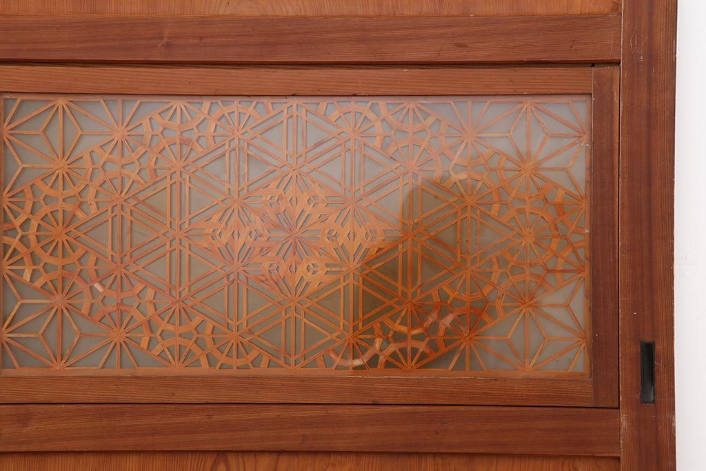 アンティーク建具　和製アンティーク　昭和中期　板部一枚板　美しい組子が目を惹く帯戸4枚セット(ガラス帯戸、組子帯戸、引き戸、建具)(R-044287)