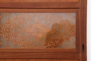 アンティーク建具　和製アンティーク　昭和中期　板部一枚板　美しい組子が目を惹く帯戸4枚セット(ガラス帯戸、組子帯戸、引き戸、建具)(R-044287)