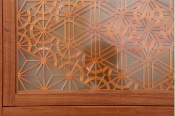 アンティーク建具　和製アンティーク　昭和中期　板部一枚板　美しい組子が目を惹く帯戸4枚セット(ガラス帯戸、組子帯戸、引き戸、建具)(R-044287)