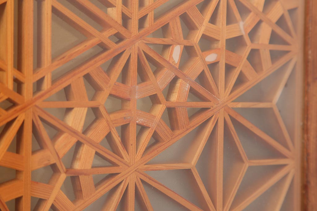 アンティーク建具　和製アンティーク　昭和中期　板部一枚板　美しい組子が目を惹く帯戸4枚セット(ガラス帯戸、組子帯戸、引き戸、建具)(R-044287)