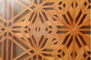 アンティーク建具　和製アンティーク　昭和中期　板部一枚板　美しい組子が目を惹く帯戸4枚セット(ガラス帯戸、組子帯戸、引き戸、建具)(R-044287)