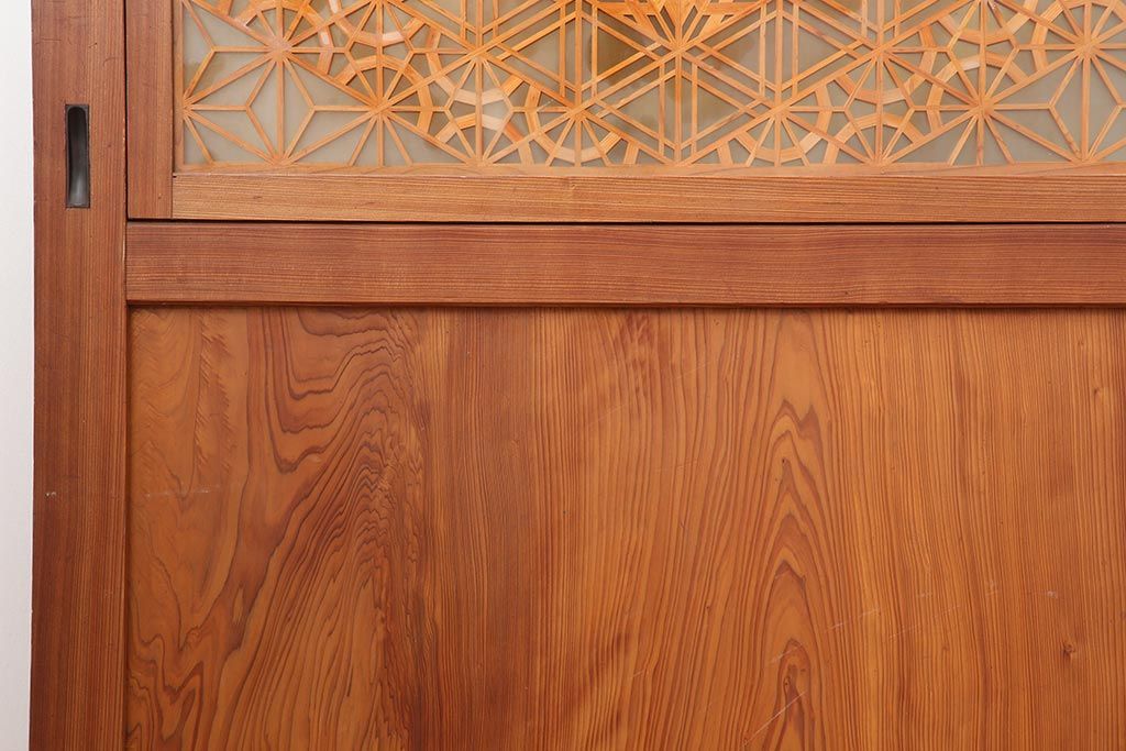 アンティーク建具　和製アンティーク　昭和中期　板部一枚板　美しい組子が目を惹く帯戸4枚セット(ガラス帯戸、組子帯戸、引き戸、建具)(R-044287)