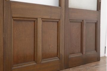 レトロ建具　昭和レトロ　タモ材　高級品!和洋どちらにも合わせやすいガラス戸4枚セット(引き戸、建具)(R-044288)