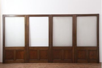 レトロ建具　昭和レトロ　タモ材　高級品!和洋どちらにも合わせやすいガラス戸4枚セット(引き戸、建具)(R-044288)