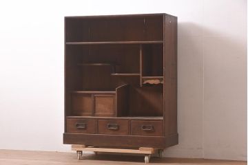 アンティーク家具　大正期　懐かしい雰囲気漂う茶箪笥(茶棚、収納棚、飾り棚)(R-044291)