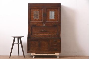 アンティーク家具　大正昭和初期　タモ材　和洋どちらの空間にも馴染むライティングビューロー(机、在宅ワーク、在宅用デスク、簿記机)(R-044304)