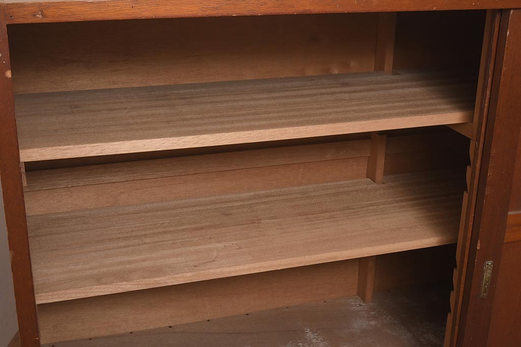 アンティーク家具　昭和中期　銀モールガラス入り　大型サイズのレトロな重ね戸棚(収納棚、食器棚、キャビネット)(R-044307)