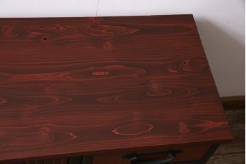 ラフジュ工房オリジナル　古建具リメイク　粋なコントラストが目を引く引き出し付きローボード(収納棚、戸棚、テレビ台、テレビボード)(R-044312)