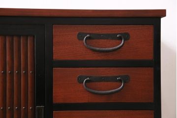 ラフジュ工房オリジナル　古建具リメイク　粋なコントラストが目を引く引き出し付きローボード(収納棚、戸棚、テレビ台、テレビボード)(R-044312)