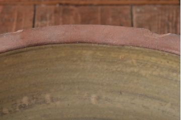 古い備前焼水盤(植木鉢、茶道具、朱泥)(R-044317)