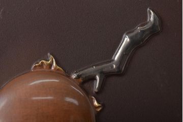 友雄造　彫金銅板　柿実詩図　額装(彫金家、作家物)(R-044318)