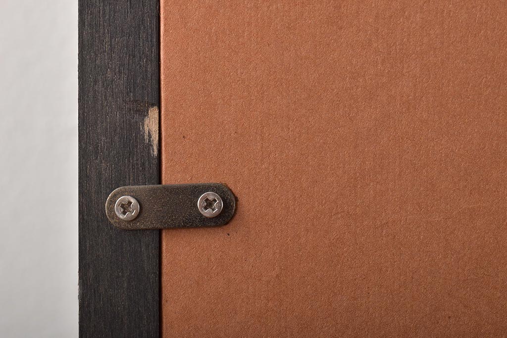 友雄造　彫金銅板　柿実詩図　額装(彫金家、作家物)(R-044318)