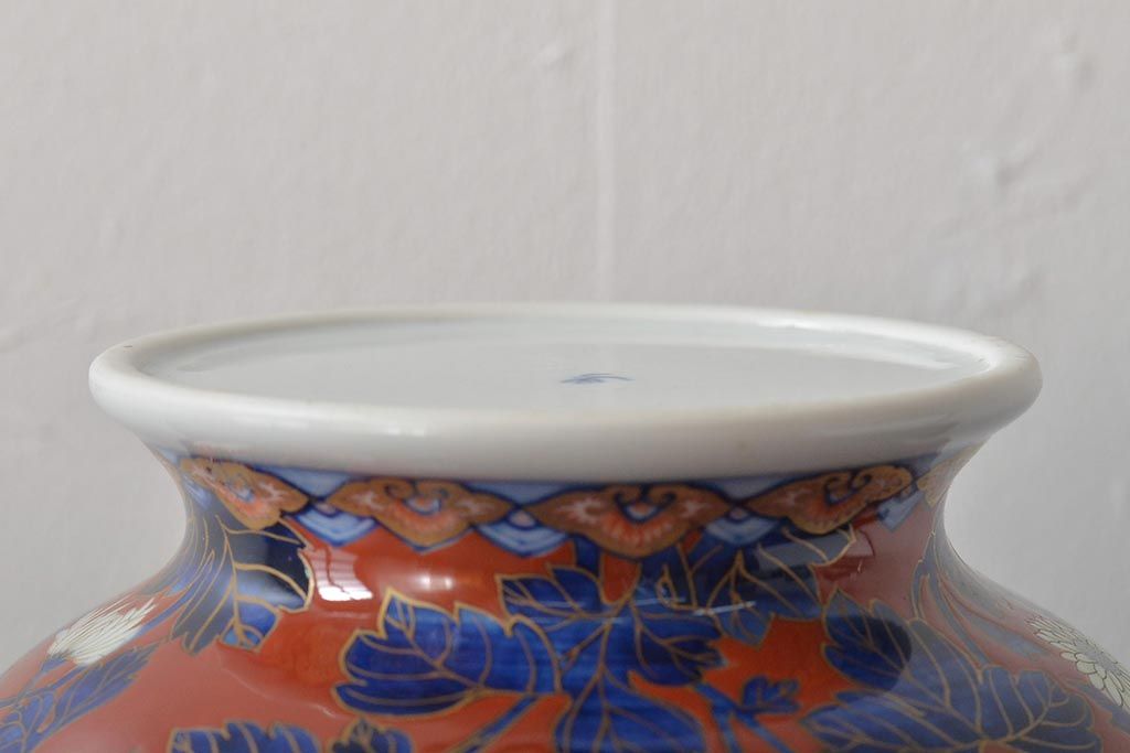 戦前　オールド香蘭社　菊文耳付花瓶(花器)(R-044324)