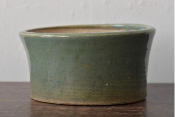 明治〜大正　古い青磁植木鉢(中国支那鉢?緑釉)(R-044325)