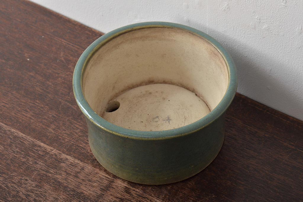 明治〜大正　古い青磁植木鉢(中国支那鉢?緑釉)(R-044325)