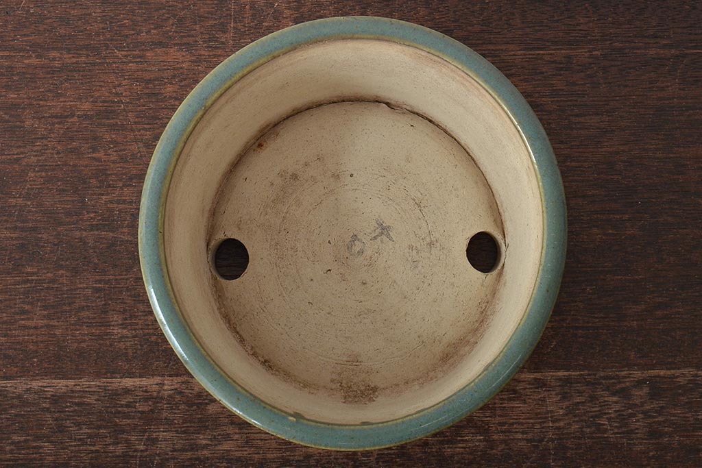 明治〜大正　古い青磁植木鉢(中国支那鉢?緑釉)(R-044325)