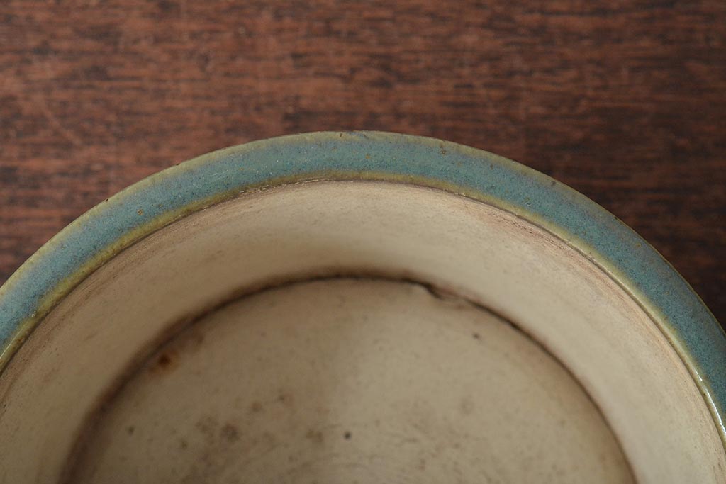 明治〜大正　古い青磁植木鉢(中国支那鉢?緑釉)(R-044325)