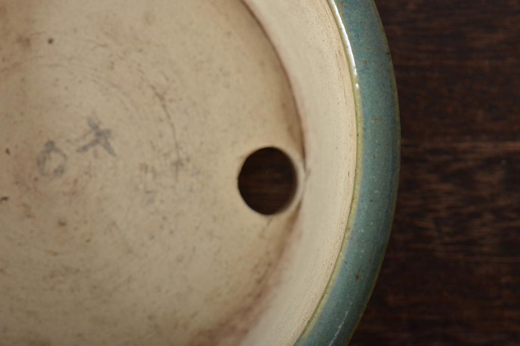 明治〜大正　古い青磁植木鉢(中国支那鉢?緑釉)(R-044325)