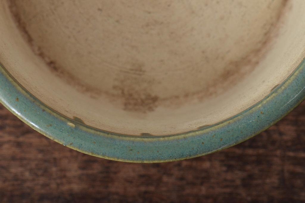 明治〜大正　古い青磁植木鉢(中国支那鉢?緑釉)(R-044325)