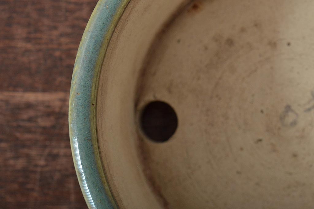 明治〜大正　古い青磁植木鉢(中国支那鉢?緑釉)(R-044325)