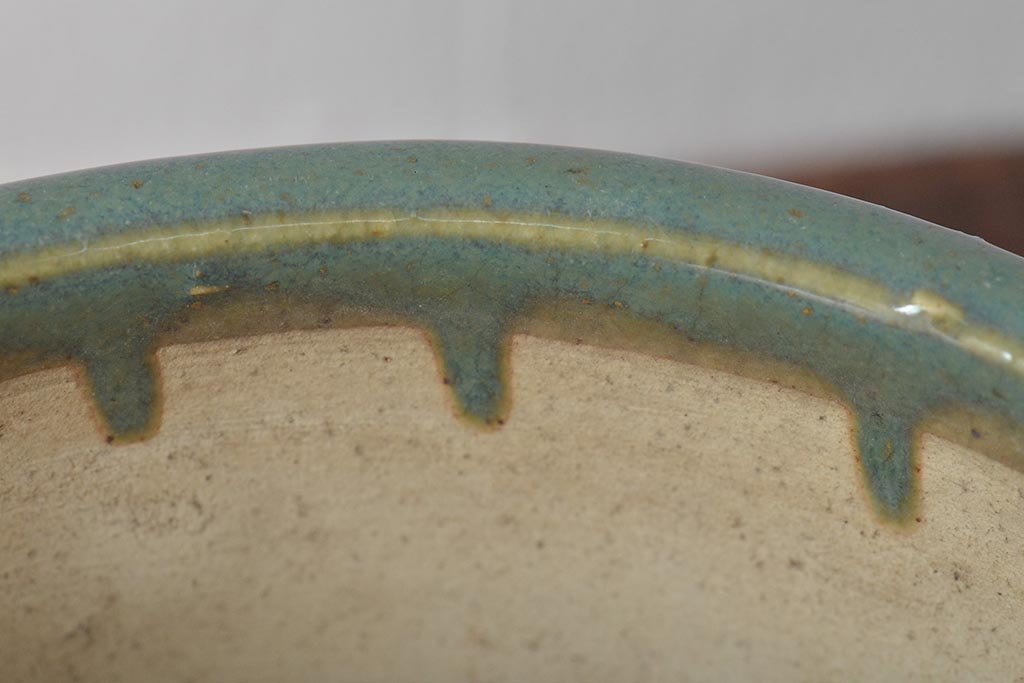 明治〜大正　古い青磁植木鉢(中国支那鉢?緑釉)(R-044325)