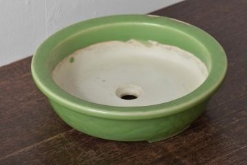 大正〜昭和初期　古い青磁植木鉢(彫刻、陽刻)(R-044326)