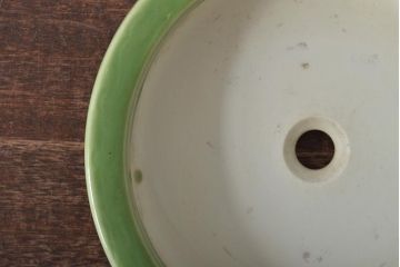 大正〜昭和初期　古い青磁植木鉢(彫刻、陽刻)(R-044326)