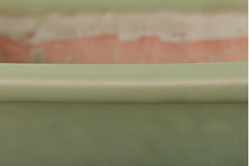 大正〜昭和初期　古い青磁植木鉢(彫刻、陽刻)(R-044330)