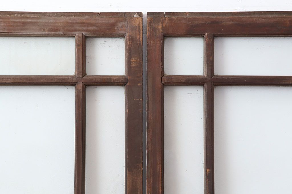 アンティーク建具　昭和初期　大正ロマンの雰囲気漂うシンプルなガラス戸2枚セット(引き戸、建具)(R-044336)