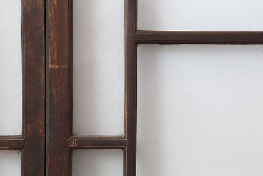 アンティーク建具　昭和初期　大正ロマンの雰囲気漂うシンプルなガラス戸2枚セット(引き戸、建具)(R-044336)