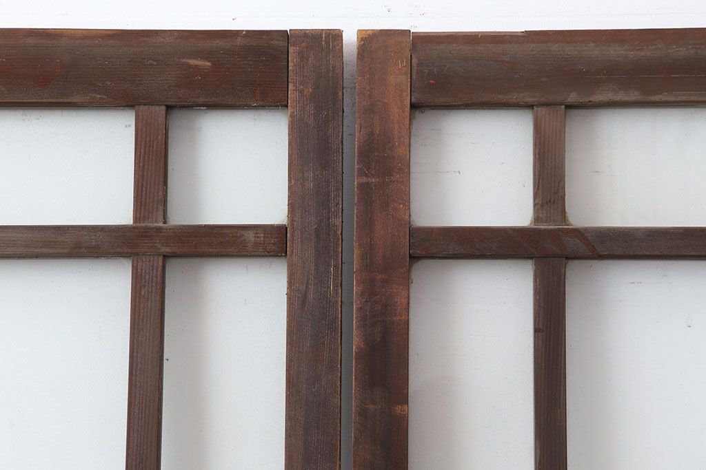 アンティーク建具　昭和初期　大正ロマンの雰囲気漂うシンプルなガラス戸2枚セット(引き戸、建具)(R-044336)