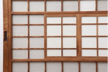 アンティーク建具　昭和初期　風情のある空間づくりにおすすめな引分猫間障子戸2枚セット(引き戸、建具)(R-044337)