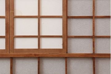 アンティーク建具　昭和初期　風情のある空間づくりにおすすめな引分猫間障子戸2枚セット(引き戸、建具)(R-044337)