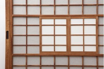 アンティーク建具　昭和初期　風情のある空間づくりにおすすめな引分猫間障子戸2枚セット(引き戸、建具)(R-044339)