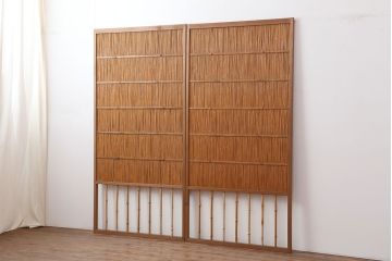 ビンテージ建具　昭和中期　和の風情を感じさせる御簾戸2枚セット(簾戸、簀戸、葭戸、夏障子、夏戸、葦戸)(R-044342)