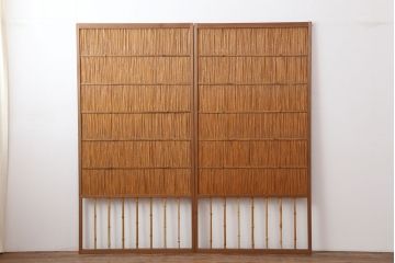 ビンテージ建具　昭和中期　和の風情を感じさせる御簾戸2枚セット(簾戸、簀戸、葭戸、夏障子、夏戸、葦戸)(R-044342)