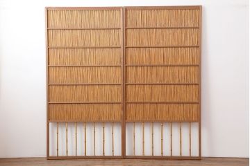 ビンテージ建具　昭和中期　和の風情を感じさせる御簾戸2枚セット(簾戸、簀戸、葭戸、夏障子、夏戸、葦戸)(R-044342)