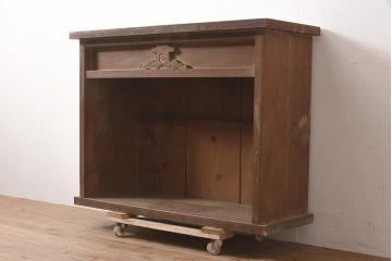 【簡易リペア限定品】アンティーク建具　明治大正期　凝った文様の意匠が目を引く木製棚(収納棚、飾り棚、オープンラック、シェルフ)(R-044346)