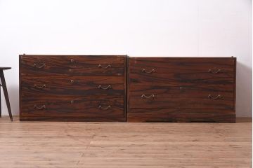 アンティーク家具　昭和初期　前面黒柿貼り　美しい縞模様が目を引く重ね箪笥(和箪笥、衣装箪笥、引き出し、チェスト)(R-044347)