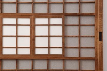 アンティーク建具　昭和初期　風情のある空間づくりにおすすめな引分猫間障子戸2枚セット(引き戸、建具)(R-044354)