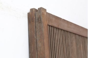 アンティーク建具　大正昭和初期　裏障子付きの趣のある格子戸2枚セット(帯ガラス戸、障子戸、引き戸、建具)(R-044358)