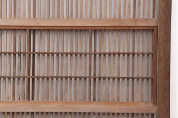 アンティーク建具　大正昭和初期　裏障子付きの趣のある格子戸2枚セット(帯ガラス戸、障子戸、引き戸、建具)(R-044358)