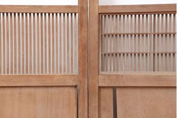アンティーク建具　大正昭和初期　裏障子付きの趣のある格子戸2枚セット(帯ガラス戸、障子戸、引き戸、建具)(R-044358)