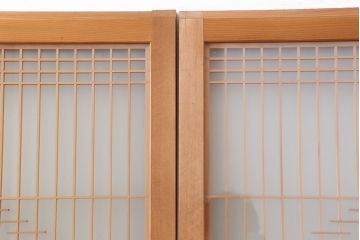 中古　昭和後期　角麻文様　すりガラス　明るい和の空間を演出する組子ガラス戸4枚セット(引き戸、建具)(R-044359)