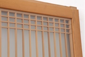 中古　昭和後期　角麻文様　すりガラス　明るい和の空間を演出する組子ガラス戸4枚セット(引き戸、建具)(R-044359)