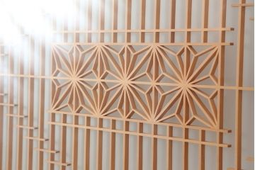 中古　昭和後期　角麻文様　すりガラス　明るい和の空間を演出する組子ガラス戸4枚セット(引き戸、建具)(R-044359)